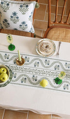 ISAENNE Designer White Elegant Linen Extra Long Table Runner 118 Inches,Chinoiserie Floral Decor Durable Table Runners for Dining Tables,Thanksgiving,Kitchen Tables,Christmas,12"*118"-Mosella D
