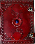 cuero 3 Moon Blue Lapiz Embossed Vintage Leather Journal | 240 Pages of Antique Handmade Deckle Edge Vintage Paper, Leather Sketchbook, Drawing Journal, Great Gift (9 inch 12 inch, brown)