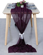 MDS Halloween Chiffon Table Runner - 12 Pack, 29 x 170 Inches, 14ft Each - Sheer Spooky Table Runners for Haunted House Parties, Trick-or-Treat Tables, Witchy Décor, Wedding & Events - Eggplant
