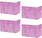 4P Wavy Metallic Tinsel Foil Fringe Table Skirts for Rectangle Tables Backdrop Garland Curtains for Parade Floats Wedding Birthday Parties Decoration Graduation 2025 Christmas (Pink)