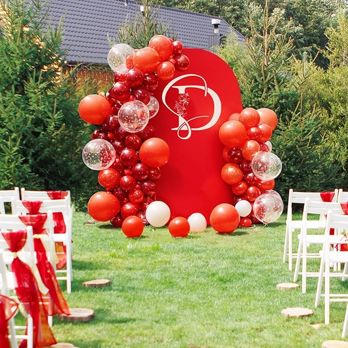LEBENGURU Upgraded 7.2FT Wedding Arch Cover, Red Spandex Fitted Arch Backdrop Cover, Round Top Chiara Stand Covers for Birthday Party Baby Shower Banquet Balloon Décor
