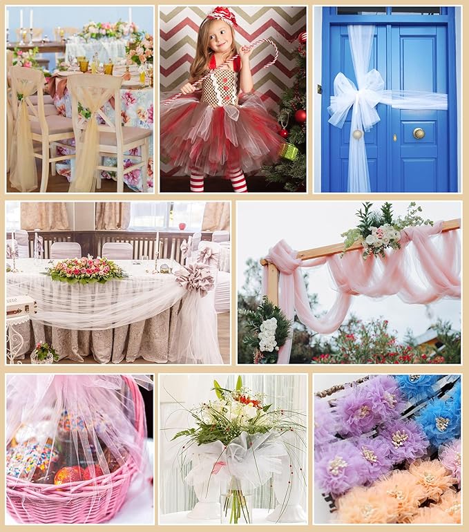 Ivory Tulle Fabric Roll, 54" x 40 Yards (120FT) Tulle for Wedding Decoration Christmas Gift Wrapping DIY Tutu Party Backdrop Baby Shower Table Skirts