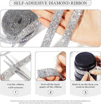 Rhinestone Ribbon 6 Yards Self Adhesive Rhinestone Strips Diamond Ribbon Sticker Crystal Roll Glitter Bling Rhinestones Tape for Crafting DIY Art Decoration (Silver AB,0.4 Inch)