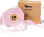 Pink Satin Ribbon for Valentines Day 1-1/2 Inch x 50 Yards Double-Faced Ribbons for Flower Bouquet Gift Wrapping Party Decor Wedding Invitation DIY Craft