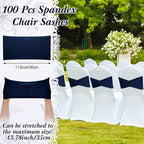 Moukeren 100 Pcs Spandex Chair Sashes Bows Bands Slider Sashes for Chair Covers Elastic Bands Ties Ribbon Decorations for Wedding Party Events Ceremony Birthday Banquet(Navy Blue)