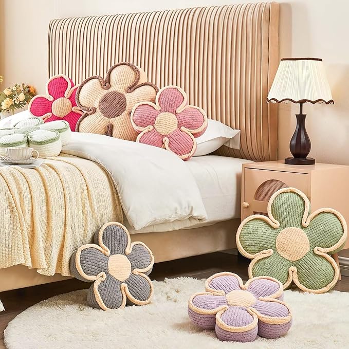 Soft Flower Shaped Floor Cushion, Decorative Throw Pillow, Seating Cushion, Room Decor Plush Pillows for Sofa Couch Bed (17.7 Inch, Ivory)