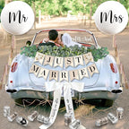 33 Pc Just Married Car Decorations – Wedding Reception & Ceremony Decor – Banners, Stickers & Balloons – Elegant Reusable Wedding Car Kit – Weather-Resistant & Easy to Apply – No Residue