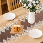 Vintage Lace Dining Table Runner, 120 Inches Floral Coffee Table Runners for Kitchen Home Christmas Party Decorations (16x120 inch, Brown)