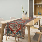 Boho Floral Vintage Table Runner, Red Blue Retro Flower Rustic Country Farmhouse Pattern for Home Kitchen Table Decor Dining Coffee Room Party Decor 13x36in