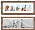 8x24 Picture Frame 2 Pack, Rustic Brown Wood Frame with Tempered Glass, Display Pictures Multiple Five 4x6 With Mat or 8 x 24 Without Mat - Horizontal or Vertical Wall Mounting