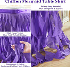 Partisky Mermaid Purple Tulle Curly Willow Table Skirt for Rectangle Table 14ft, Ruffle Tutu Table Cloth for Girls Boys Baby Shower,Mermaid Birthday Party