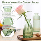 Vintage Small Glass Vases Set of 10,Mini Bud Vases for Flowers,Amber Glass Vases for Centerpieces,Wedding Decorations,Home Table Flower Decor (Hunt Green)