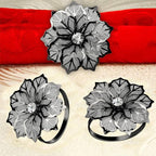 KPOSIYA Flower Napkin Rings Holder Metal Black Napkin Rings Set of 6 for Wedding Party Holiday Banquet Christmas Dinner Delicate Serviette Buckles Decor Favor (6, Black)