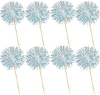Ephlyn 30Pcs Foil Firework Cupcake Toppers Sparkle Tinsel Cupcake Picks Drink Stirrers Cocktail Food Fruit Toothpicks for Baby Shower Graduation Party Supplies White