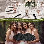 Wenqik 80 Pcs Wedding Folding Hand Fans Bulk Silk Fabric Chinese Handheld Foldable Clack Fans with Plastic Ribs for Party, Wedding Gifts, Line Dancing, Home Decorative (Black)