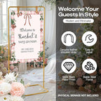 Wedding Sign Stand - Adjustable Wedding Sign W/Design Bundle & Leather Sign Hanging Straps, Durable Metal Easel Stand for Wedding Welcome Signs, Seating Charts, Ceremony & Reception Decor (Gold)