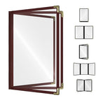 Goodsmart Restaurant Menu Covers – 25 Pack Burgundy 6-View Booklet 8.5" x 14", Side-Loading Vinyl & Plastic Menu Holders, Clear Menu Sleeves, Leather-Style Café Covers with Gold Corners