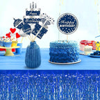 4P Wavy Metallic Tinsel Foil Fringe Table Skirts for Rectangle Tables Backdrop Garland Curtains for Parade Floats Wedding Birthday Parties Decoration Graduation 2025 Christmas (Blue)