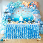 Partisky Ocean Blue Tulle Tutu Ruffle Curly Willow Table Skirt for Rectangle Table 14ft,Under The Sea Baby Shark Themed Table Cloth for Boys Girls Birthday Party or Baby Shower