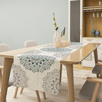 Boho Flower Table Runner, Bohemian Turquoise Mandala White Teal Floral Kitchen Dining Table Runners for Indoor Outdoor Home Party Holiday Decor, 13x70inch