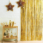 PartyWoo XtraLarge Foil Curtain Gold, 2 pcs 3.3x6.6 ft Tinsel Curtains for Birthday Wedding Party Photo Backdrop