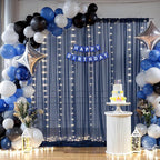 20×10ft Navy Blue Tulle Backdrop Curtain with Lights String for Parties, Sheer Photo Backdrop Curtains for Wedding Party Photography Background