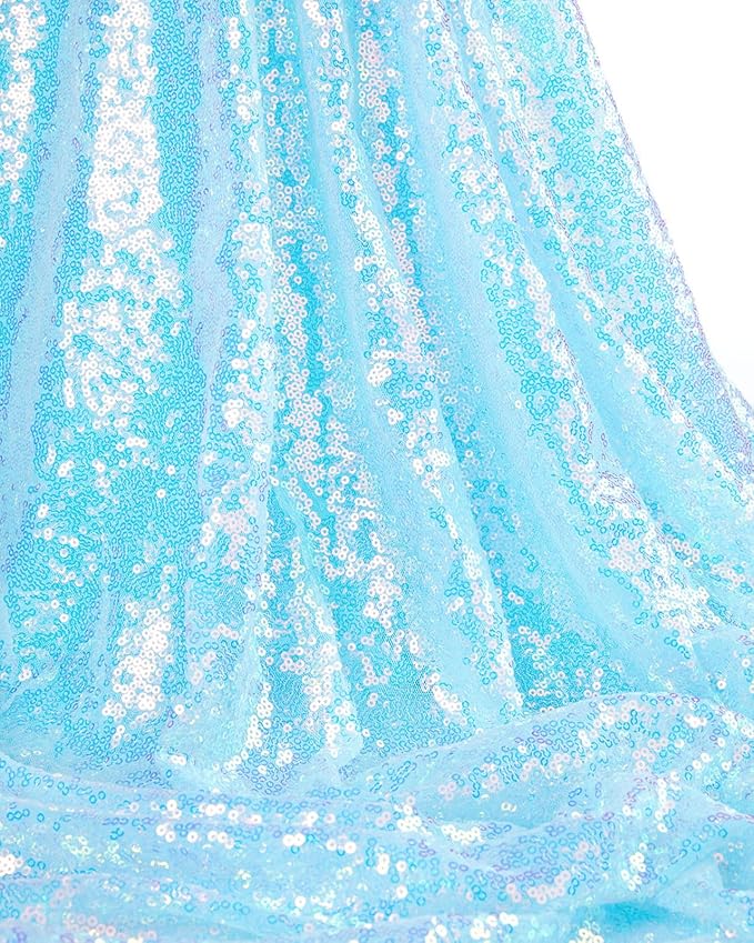 QueenDream Sequin Iridescent Tablecloth 60x102 Inches Blue Sequin Table Overlay Mermaid Parties Cocktail Decor