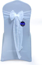 MDS Pack of 50 PCS Organza Chair Sashes Wider Dining Chair Bows Ribbon Tie Back for Wedding Party Birthday Bridal Shower Reception Event Banquet Home Chair Cover Decoration - White