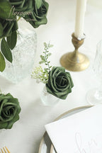 Floroom Artificial Flowers 50pcs Real Looking Emerald Green Foam Fake Roses with Stems for DIY Wedding Bouquets Bridal Shower Centerpieces Floral Arrangements Party Tables Home Decorations