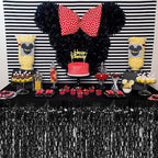 4P Wavy Metallic Tinsel Foil Fringe Table Skirts for Rectangle Tables Backdrop Garland Curtains for Parade Floats Wedding Birthday Parties Decoration Graduation 2025 Christmas (Black)