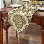 Dazzling Elegant Jacquard Table Runner with Handmade Tassels - Beige (13x84 inch)