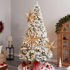 3PCS 12inch 7-Pointed Natural Paper Star Landerns Hanging Decoration Set Festive Holiday Decor Stars Shape Landerne for Christmas Home Deco