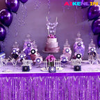 6 Pack 29x108 Inch Metallic Foil Fringe Tinsel Table Skirts Banner for Rectangle Tables Streamer Garland Curtains Backdrop for Wedding, Birthday, Parade Floats, Halloween Party Decoration(Purple)