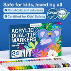 ARTISTRO Acrylic Paint Markers for Rock, Fabric, Wood, Glass, Craft - 24 Quick Dry Dual-Tip Paint Pens for Halloween Decorations - Pumpkin Painting Kit, Drawing Markers, Art Supplies, Christmas Gift
