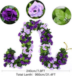 Floweroyal 4 Pack Artificial Flower Garlands 7.9FT Fake Rose Vines Silk Flowers Hanging Rose Ivy for Wedding Arch Party Home Garden Wall Decor (Purple)