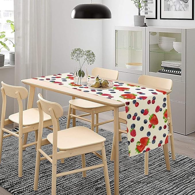 Strawberry Table Runner Spring Summer Fruit Wild Berry Forest Garden Dinner Runner for Farmhouse Party Holiday Home Kitchen Dining Table Decor 13x70