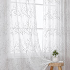 VISIONTEX Sheer Curtains 84 inch Length 2 Panels Set, Decorative Grey Coral Embroidery, Rod Pocket Embroidered Window Drapes for Living Room and Bedroom, 54" x 84"