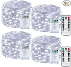 4 Pack 60LED Battery Operated Fairy Lights with Remote, 8 Modes LED String Lights with Timer, Dimmable, Memory Function, Waterproof Twinkle Fairy Lights for Outdoor Indoor Christmas Decor(Cool White)