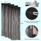 4 Pack Black Foil Fringe Backdrop Curtains, Tinsel Streamers Birthday Party Decorations, Fringe Backdrop for Graduation, Baby Shower, Gender Reveal, Disco Party