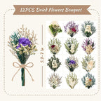 12/24 PCS Charming Dried Flowers Bouquet for Vase Various Dried Wildflowers with Stems Mini Handmade Wildflowers Natural Real Flowers Bulk Flowers Craft (White Series, 12 PCS)