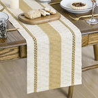 Artoid Mode Burlap Brown Farmhouse Woven Rustic Table Runner, Seasonal Holiday Hollow Kitchen Dining Table Decoration for Home Party Decor 12x108 Inch