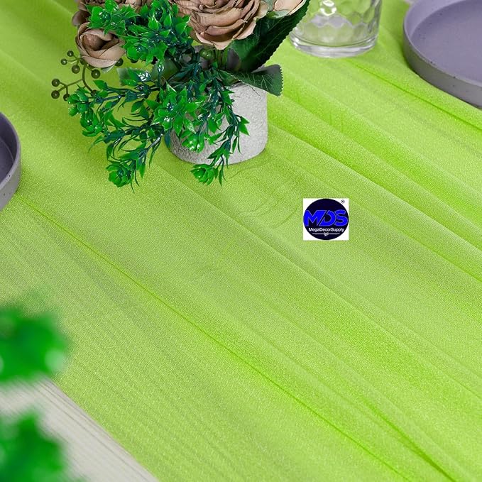MDS Halloween Chiffon Table Runner - 10 Pack, 29 x 120 Inches, 10ft Each - Sheer Spooky Table Runners for Haunted House Parties, Trick-or-Treat Tables, Witchy Décor, Wedding & Events - Parrot Green