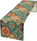 Bohemian Patchwork Table Runnerboho Colorful Tile Patchwork Indian Floral Print Table Runner for Home Kitchen Indoor Outdoor Party Wedding Decor, 13x108inch