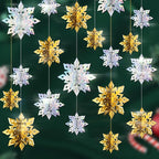 Benbilry 3D Hanging Snowflake Decorations for Christmas Tree, 36pcs 3 Size Winter Wonderland Decorations for Frozen Birthday Party, Christmas Home Decor - 18pcs Iridescent and 18pcs Gold Color