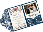 DORIS HOME 50pcs Laser Cut Wedding Invitations with Envelopes Blue, 4.7x7.1 Personalized Invitation Cards for Wedding, Anniversary Invitations with Envelopes