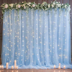 PARTISKY 20ft X 10ft Baby Blue Tulle Backdrop Curtain for Parites, Sheer Backdrop Curtains Fabric Drapes for Wedding Ceremony Arch Party Stage Decorations