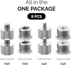 IXTECH Mic Stand Adapter Set 8 pieces Metal Microphone Stand Screw Thread Adapter 5/8 Female to 3/8 Male 3/8 Female to 5/8 Male 5/8 Female to 1/4 Male 1/4 Female to 5/8 Male Tripod Adapter ADP03 Slvr