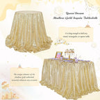 QueenDream Light Gold Party Decorations Sequin Tablecloth: Glitter Overlay 90x90 Inch Table Drapes for Banquet Wedding Theme Party Planners