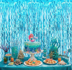 GOER 6.4 ft x 6.5 ft Metallic Tinsel Foil Fringe Curtains,Pack of 2 Party Streamer Backdrop for Birthday,Graduation Decorations and New Year Eve (Wavy Light Blue)