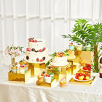 Leinuosen 7 Pcs Large Buffet Risers Set 6" to 12" Acrylic Display Box Catering Dessert Table Riser Food Display Decorative Stand with Hollow Bottom for Catering Supplies(Gold, Square)